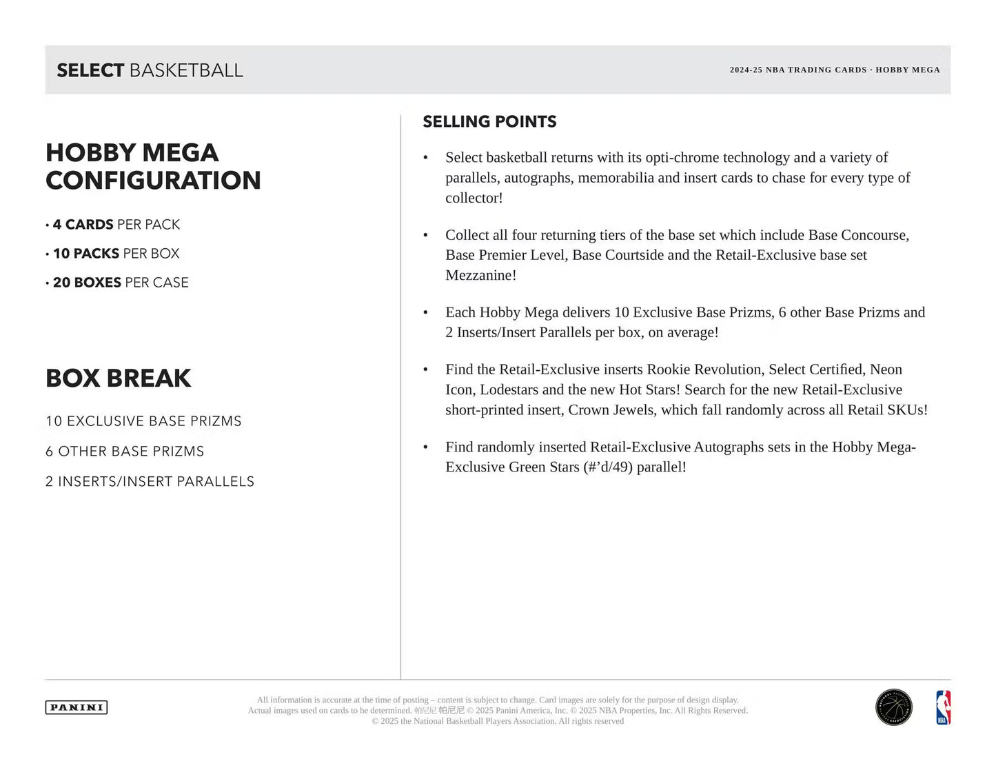 24-25 Panini Select Hobby MEGA Basketball